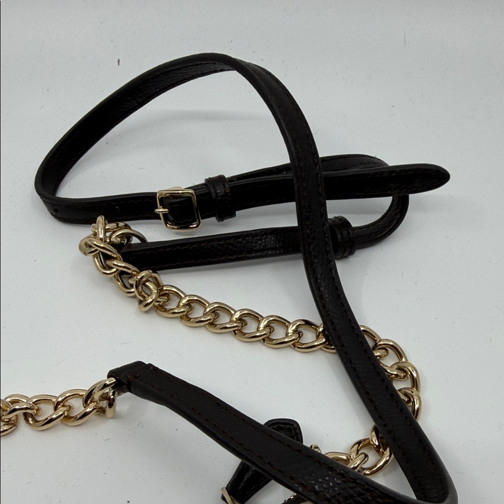 Coach Leopard Print Clutch in Black, Brown, Cream with Gold Chain - Picture 3 of 5